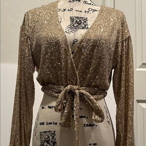 Princess Polly Gold Sequin Wrap Jacket